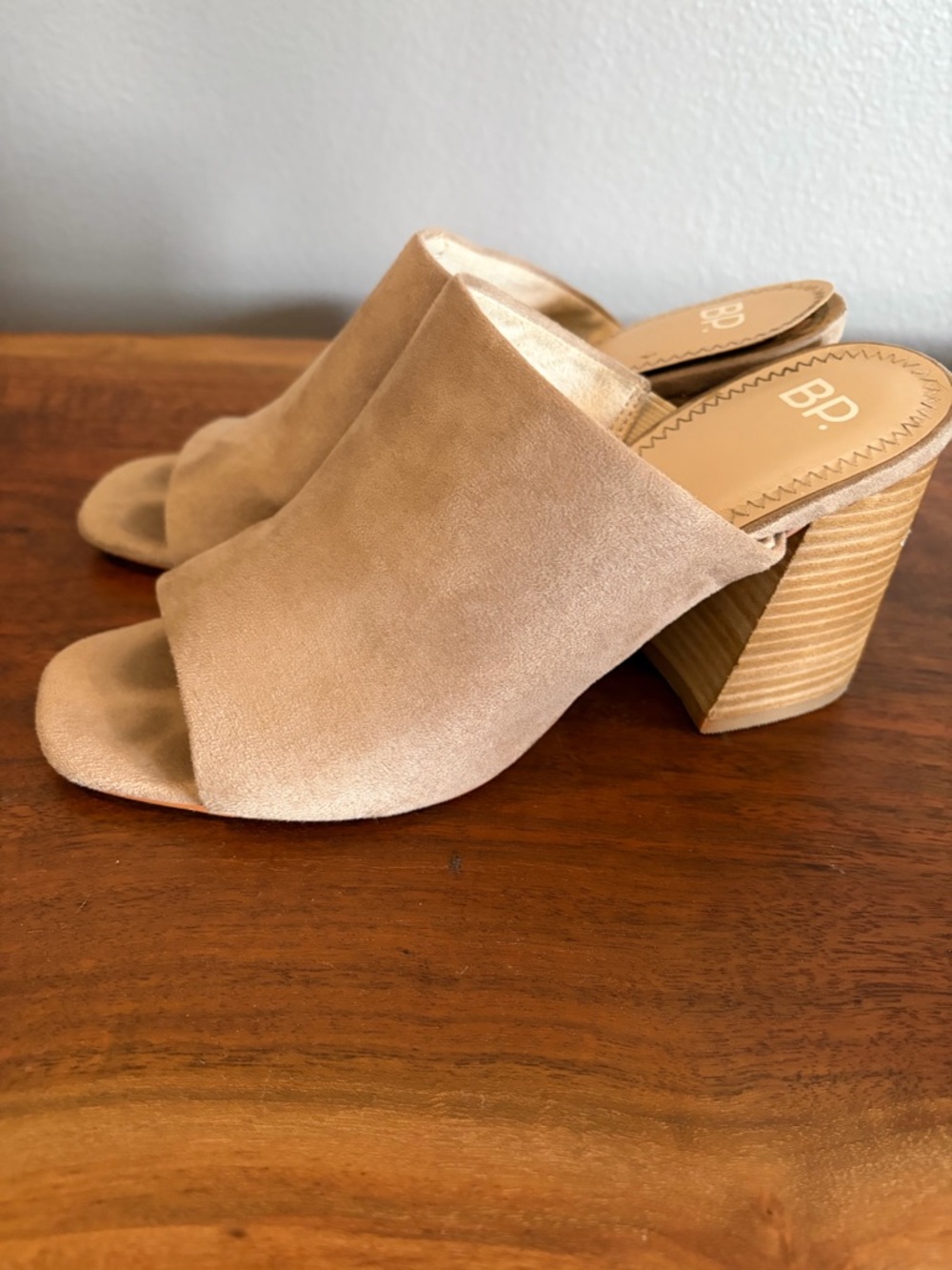 bp Tan Suede Open-Toe Block Heel Mules